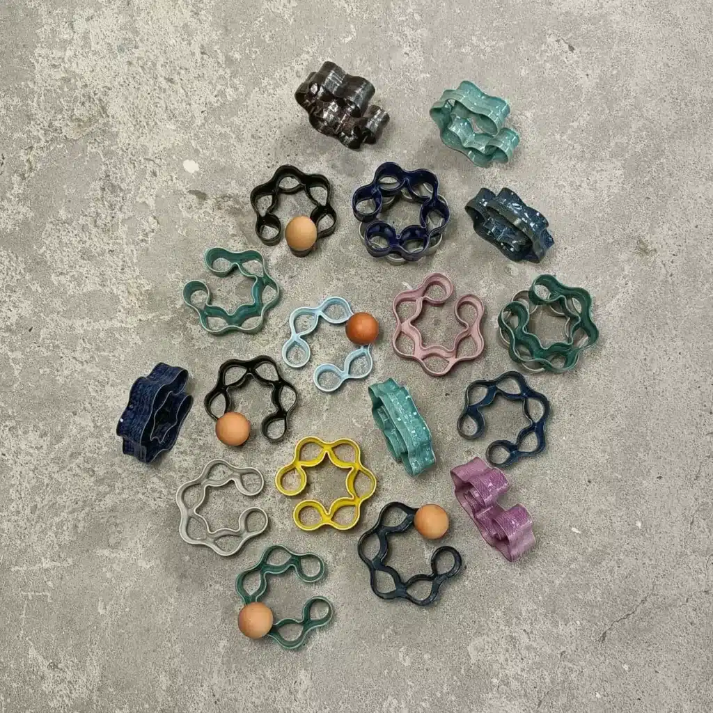 Avgo ceramic egg holder installation 3D printed stoneware Brussels Studio Minimetre